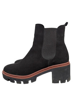 Antonio De Faria Chelsea Boots Womens 7.5 Suede Leather Lug Sole Black Minimal